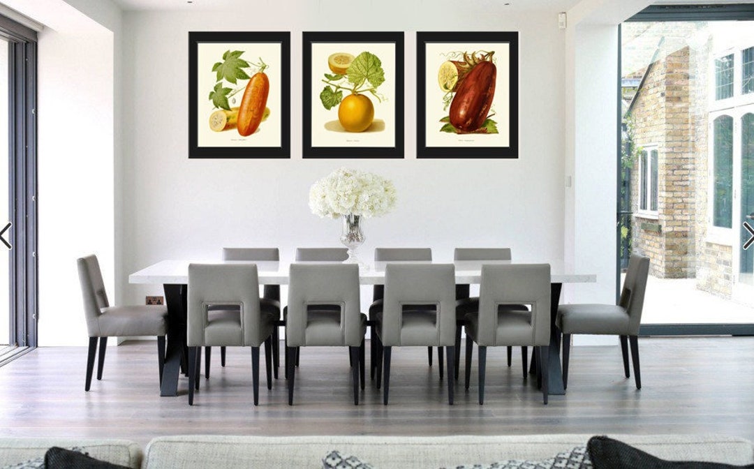 kitchen wall decor art prints - botanical prints -... Kitchen Wall Art Vegetable Print Set Vintage Botanical Cucumber Melon ...