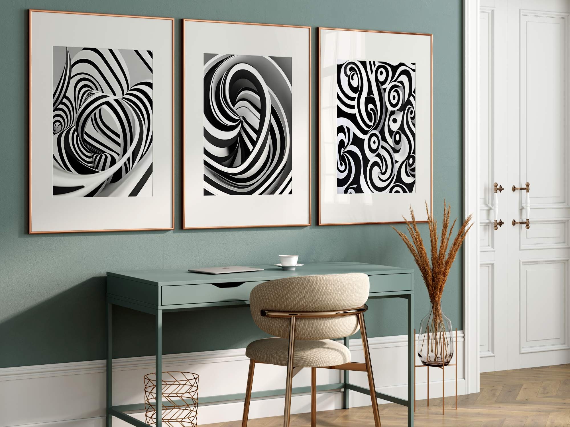 Mid Century Modern Wall Art Set of 3 Prints Minimalist Abstract Black ...