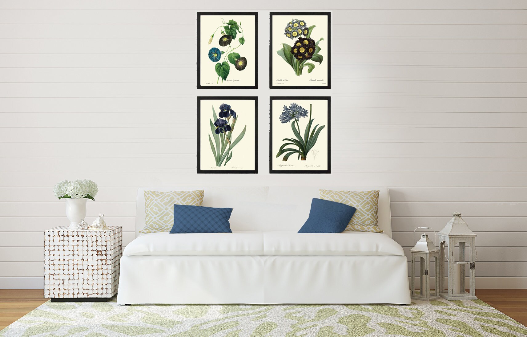 Blue Flowers Botanical Wall Art Set of 4 Prints Beautiful Vintage ...