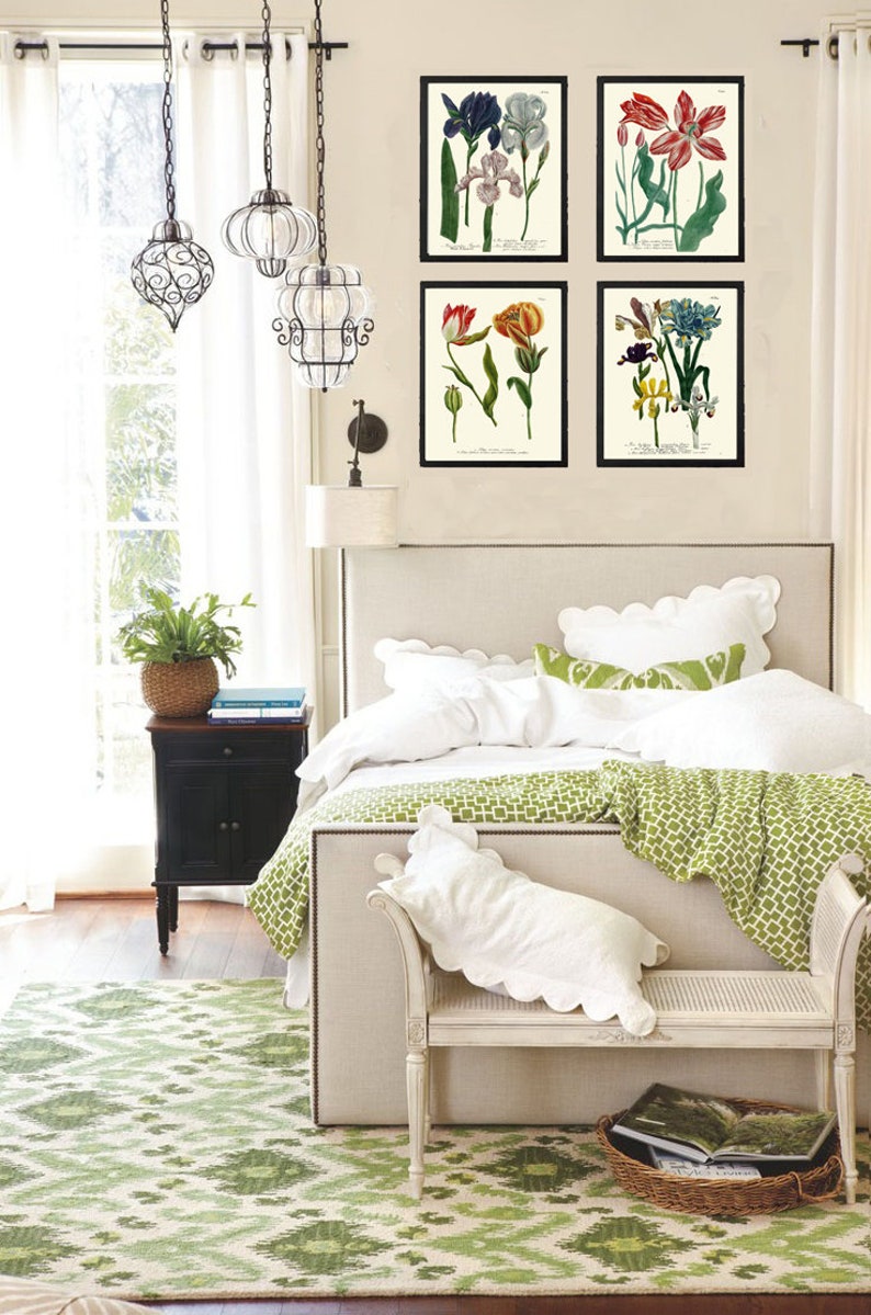 Iris and Tulip Botanical Print Set of 4 Prints Beautiful Antique Wall ...
