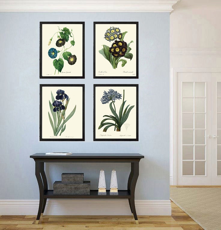 Blue Flowers Botanical Wall Art Set of 4 Prints Beautiful Vintage ...