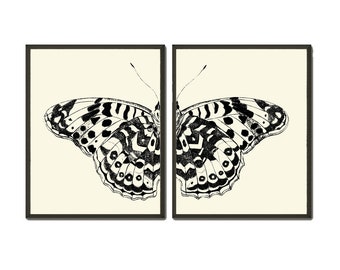 Butterfly Wall Art Set of 2 Prints Beautiful Black and White Garden Outdoor Nature Bedroom Child Room Playroom Office Home Decor to Frame TR