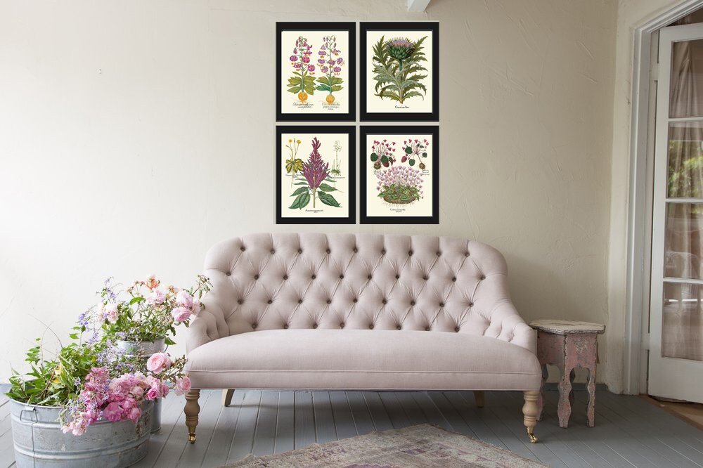 Botanical Prints Wall Art Decor Set of 4 Beautiful Antique Vintage ...