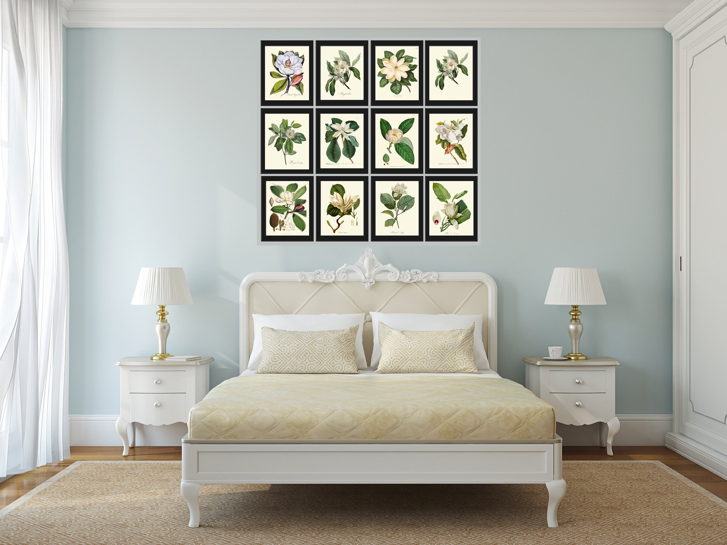 Magnolia Tree Flowers Botanical Prints Wall Art Home Decor Set of 12 ...