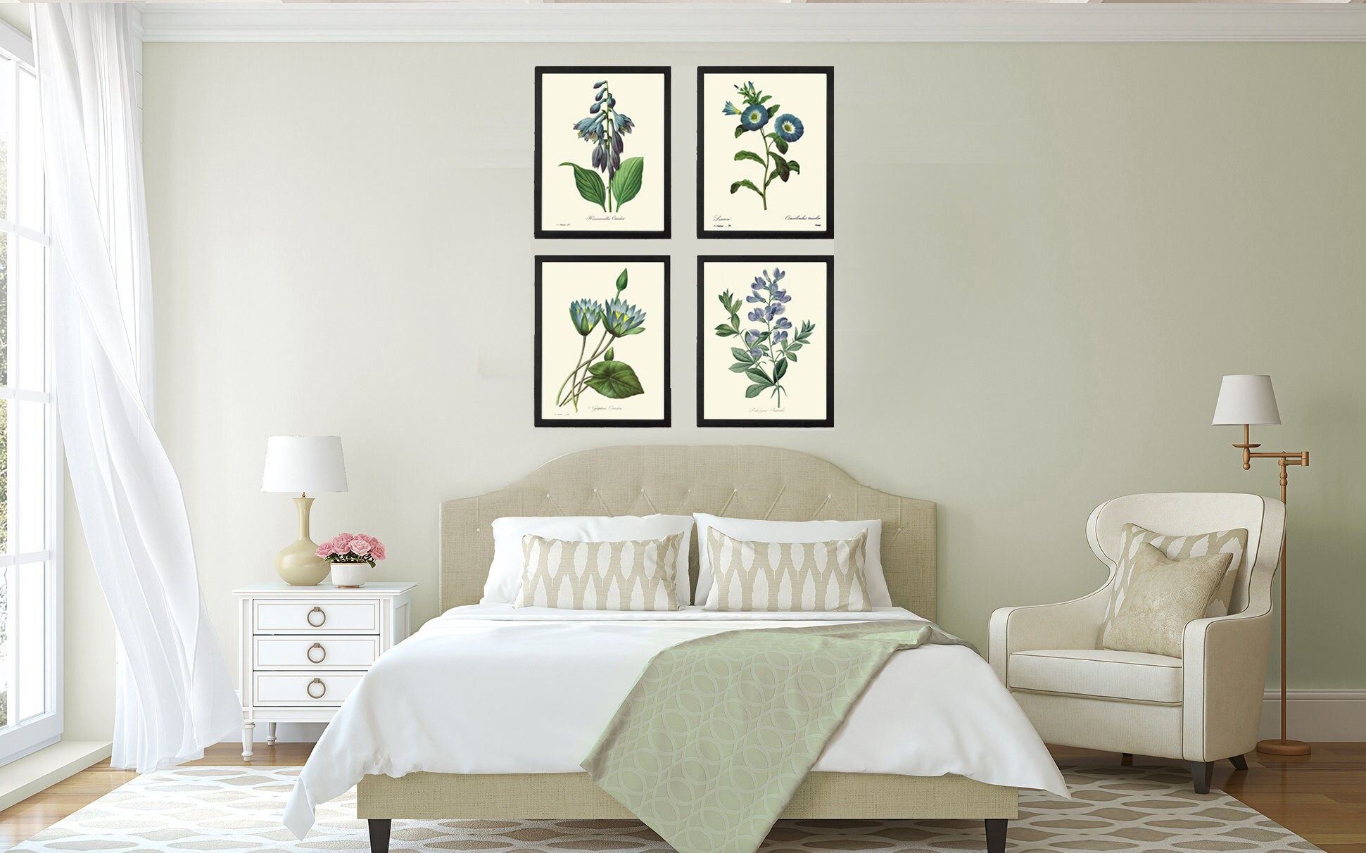 Blue Flowers Botanical Wall Art Set of 4 Prints Beautiful Vintage ...