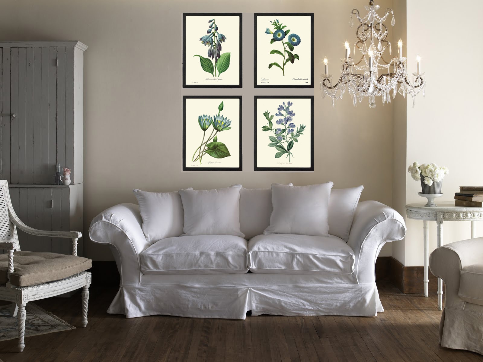 Blue Flowers Botanical Wall Art Set of 4 Prints Beautiful Vintage ...