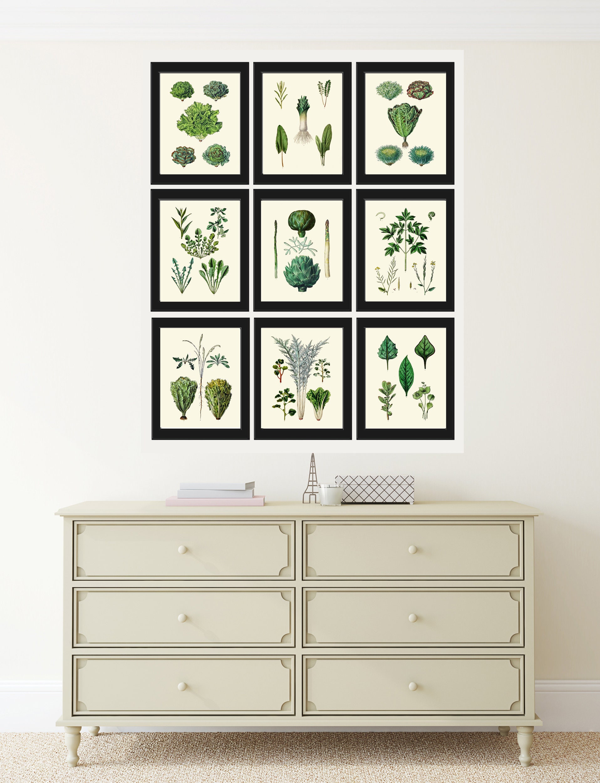 Salad Leaf Print Set Botanical Wall Art of 9 Prints Beautiful Antique ...