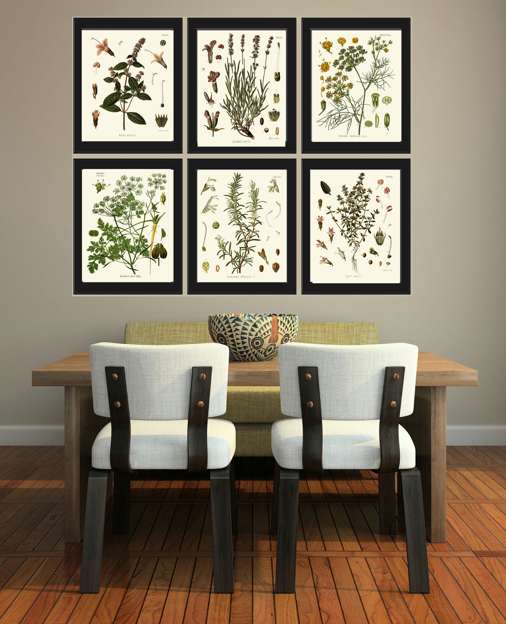 Herbs Spices Prints Wall Art Set 6 Beautiful Botanical Kitchen Dining ...