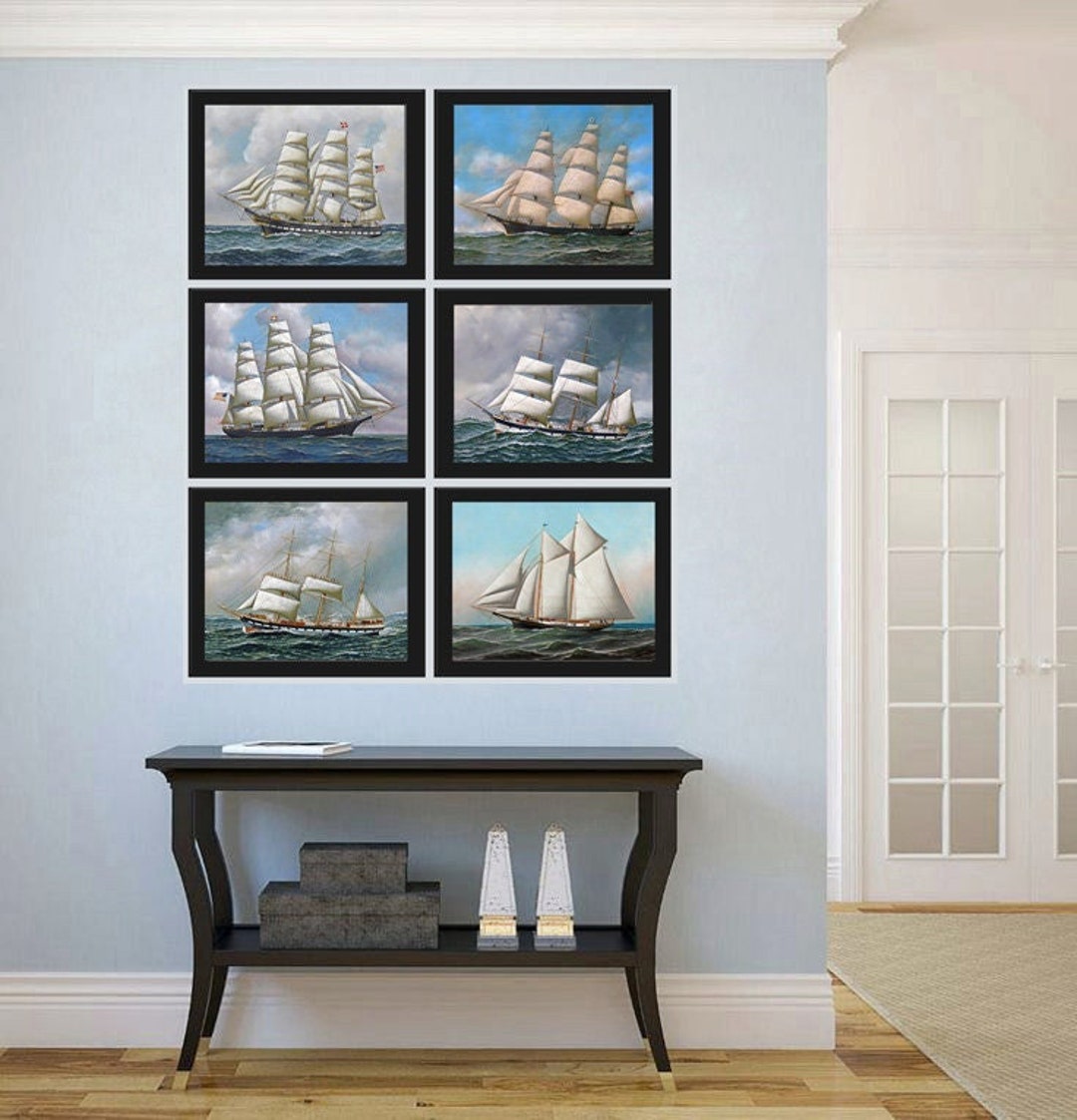 Sailboat Ship Prints Wall Art Set of 6 Beautiful Antique Vintage Sea ...