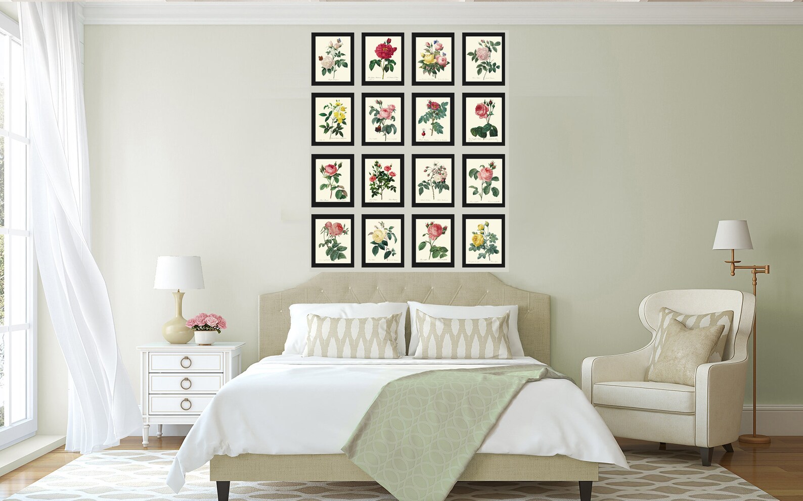 Antique Roses Prints Botanical Wall Art Set of 16 Beautiful Vintage ...
