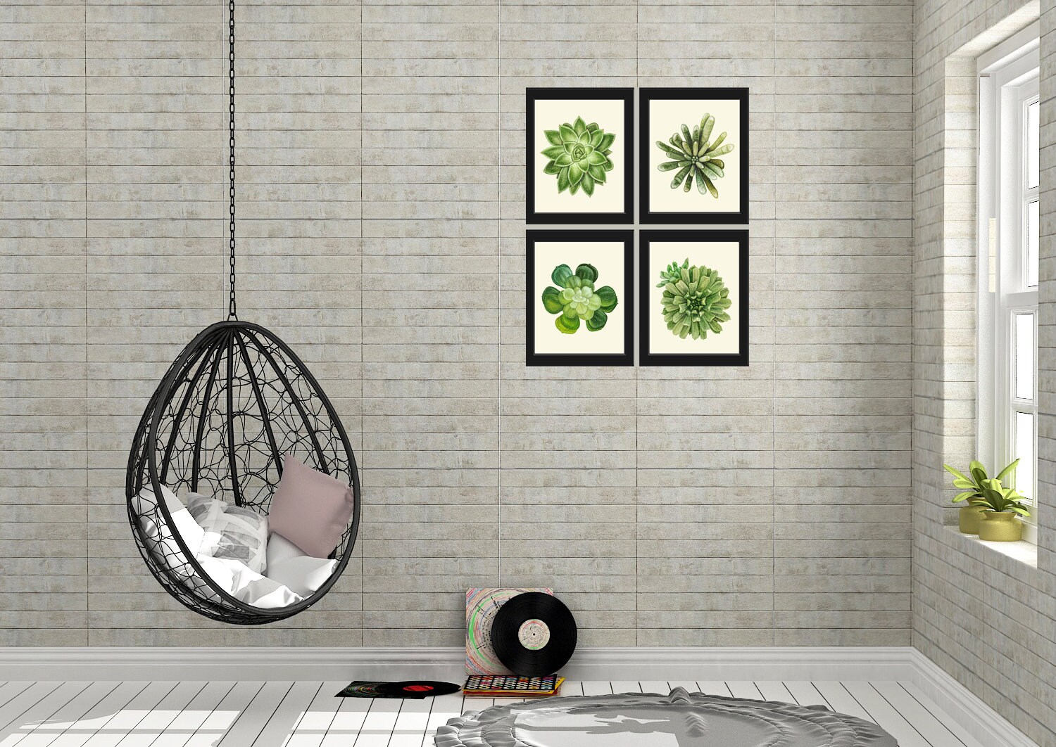 Succulents Home Decor Wall Art Print Set of 4 Beautiful Green Cactus ...
