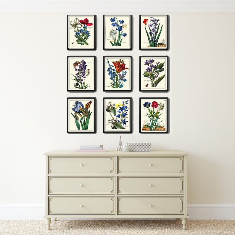 Antique Wildflowers Botanical Wall Art Set of 9 Prints Beautiful ...