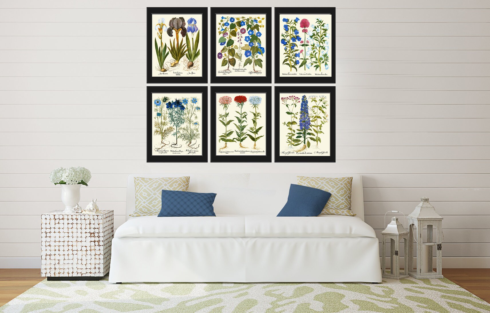 Blue Pink Flowers Botanical Wall Art Set of 6 Prints Beautiful - Etsy