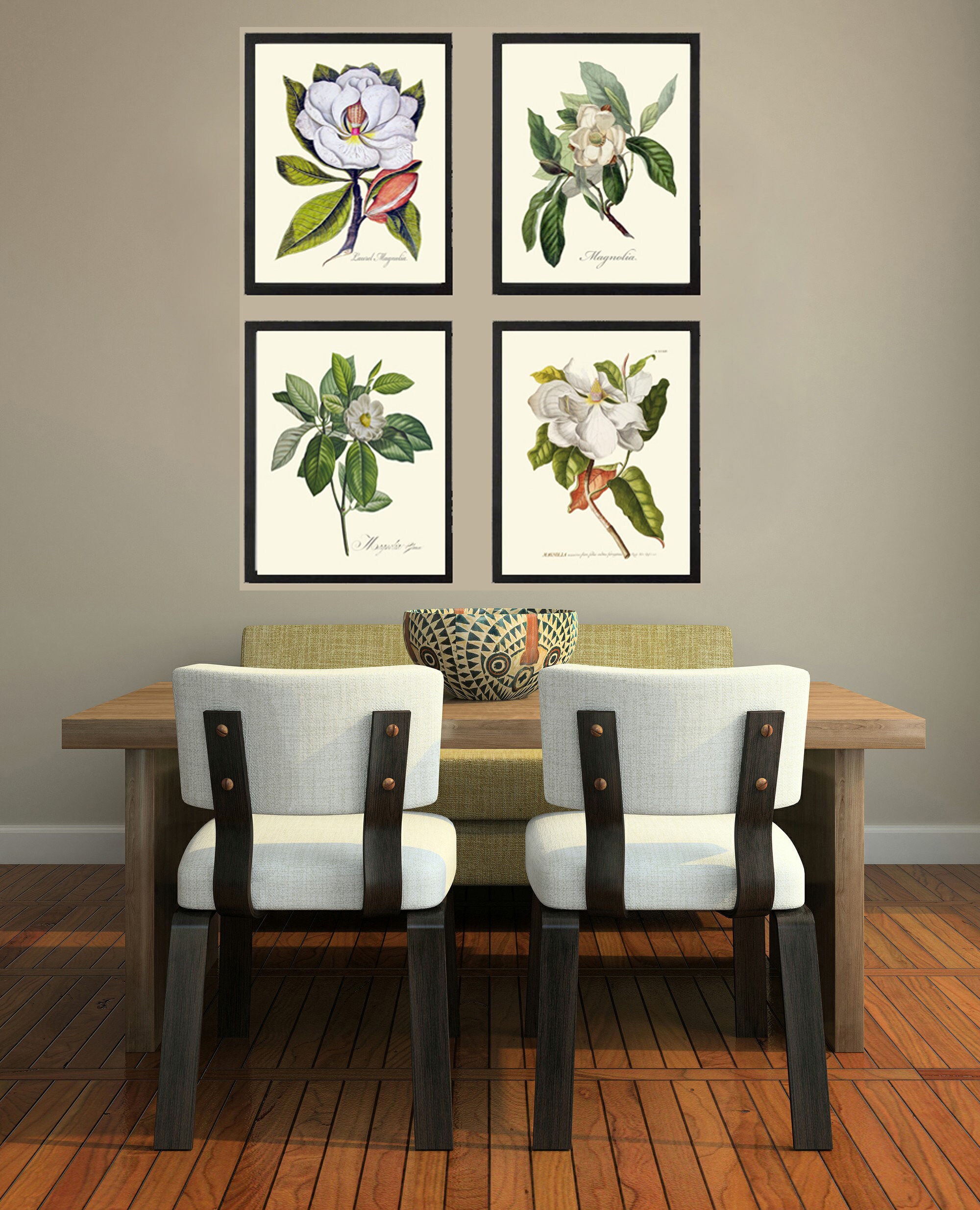 Blooming Magnolia Tree White Flowers Botanical Print Set of 4 Prints ...