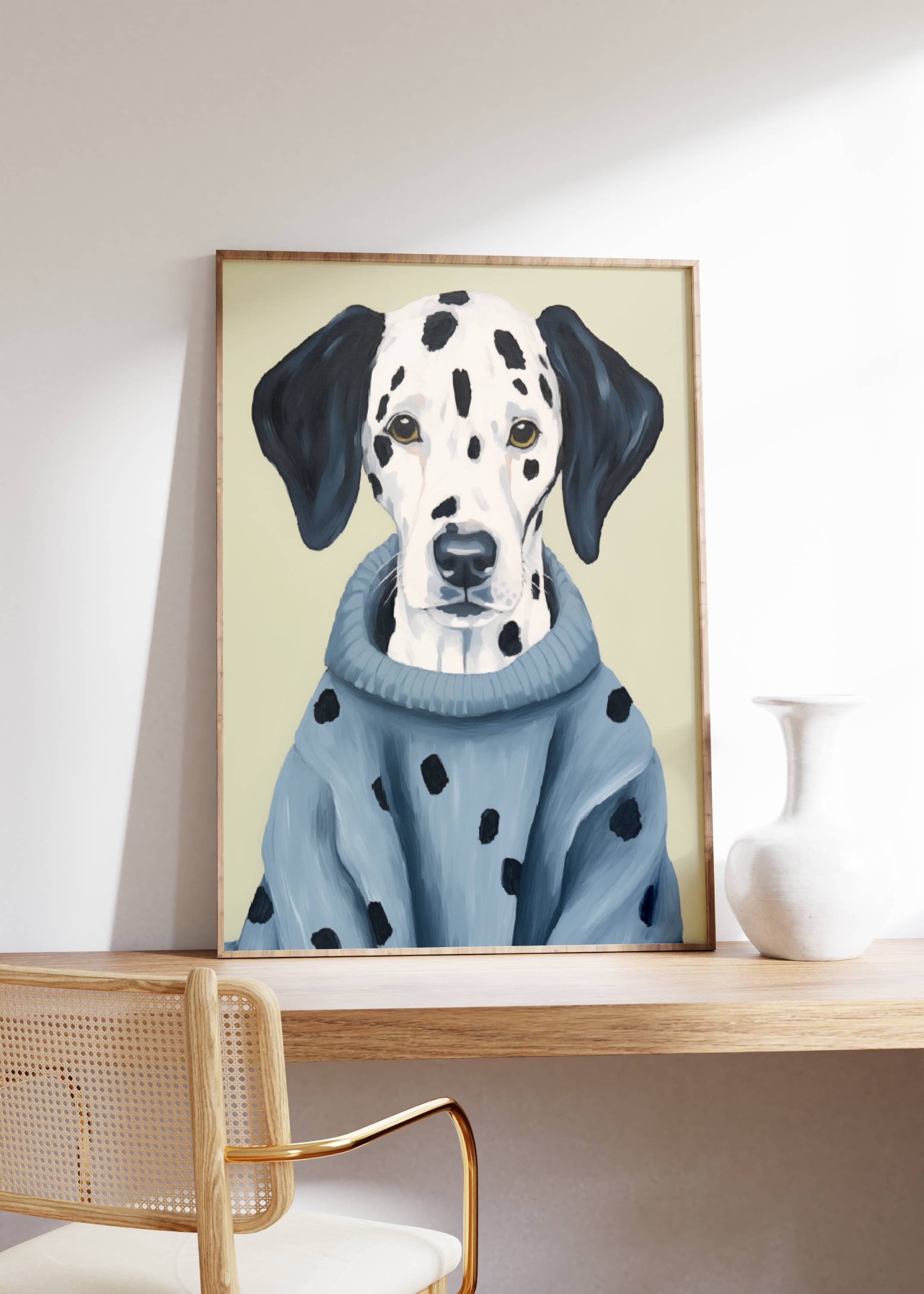 Dalmatian Dog Wall Art Print Portrait Set of 2 Beautiful Blue
