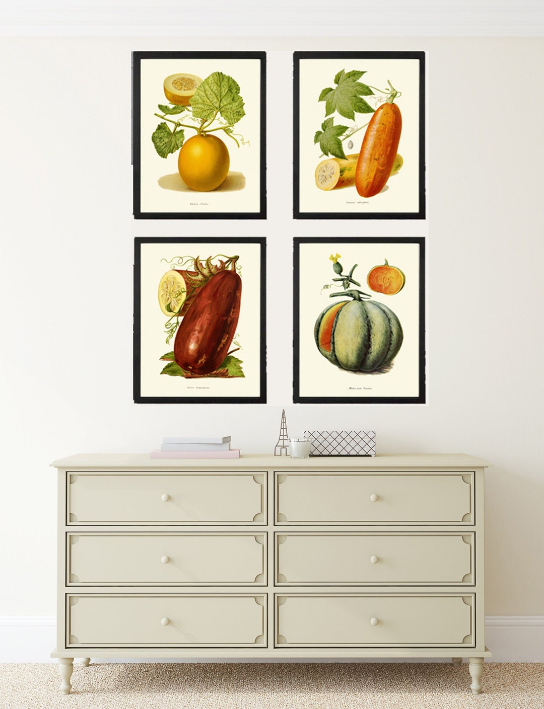 rustic vegetable kitchen prints | 3-piece wall art |... Kitchen Dining Room Wall Art Vintage Vegetable Print Set 4 Botanical ...
