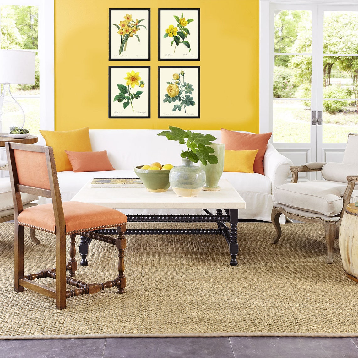 Yellow Flowers Botanical Print Set of 4 Beautiful Antique Vintage Wall ...