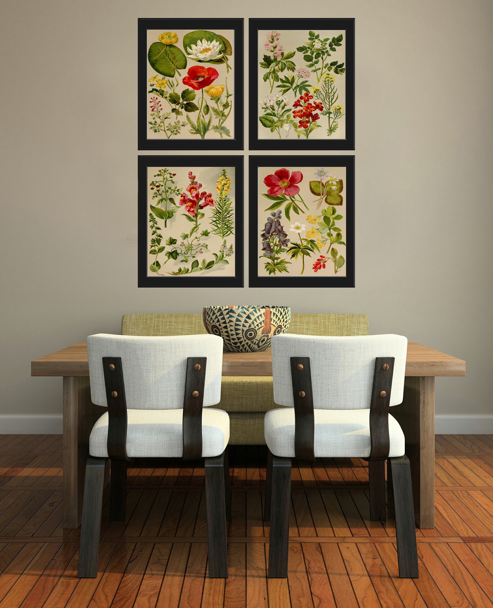 Wildflower Botanical Prints Wall Art Set of 4 Beautiful Antique Vintage ...