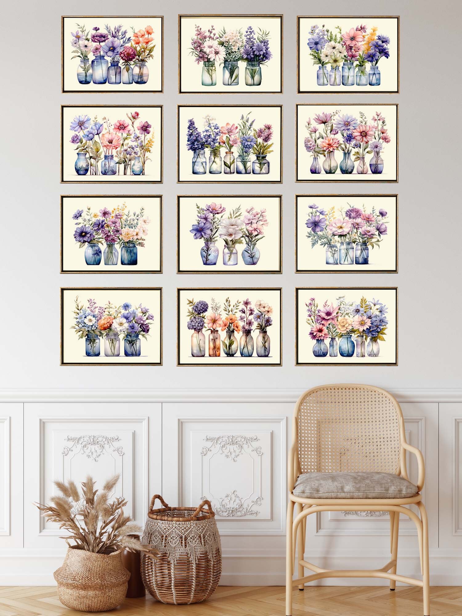 Wildflowers Large Botanical Print Set Wall Art of 12 Beautiful Flowers ...