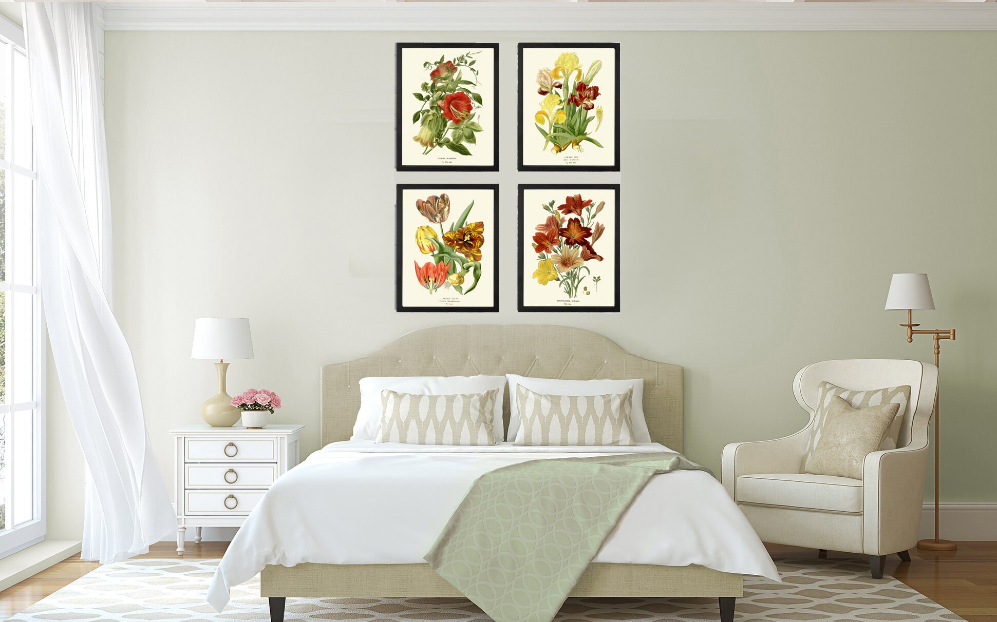 Botanical Print Set of 4 Prints Tulip Lily Iris Beautiful Antique Wall ...
