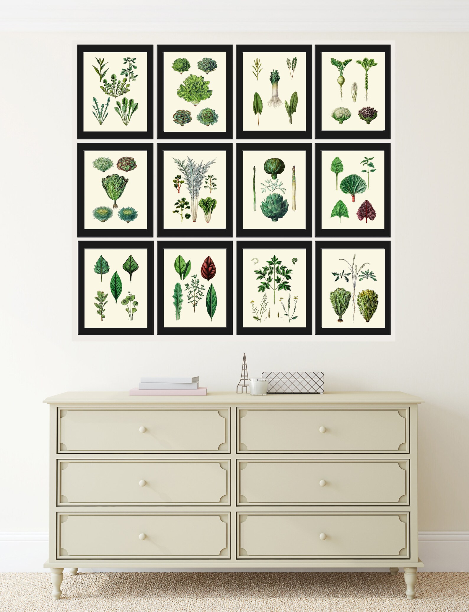 Salad Leaf Botanical Wall Art Set of 12 Prints Beautiful Antique ...