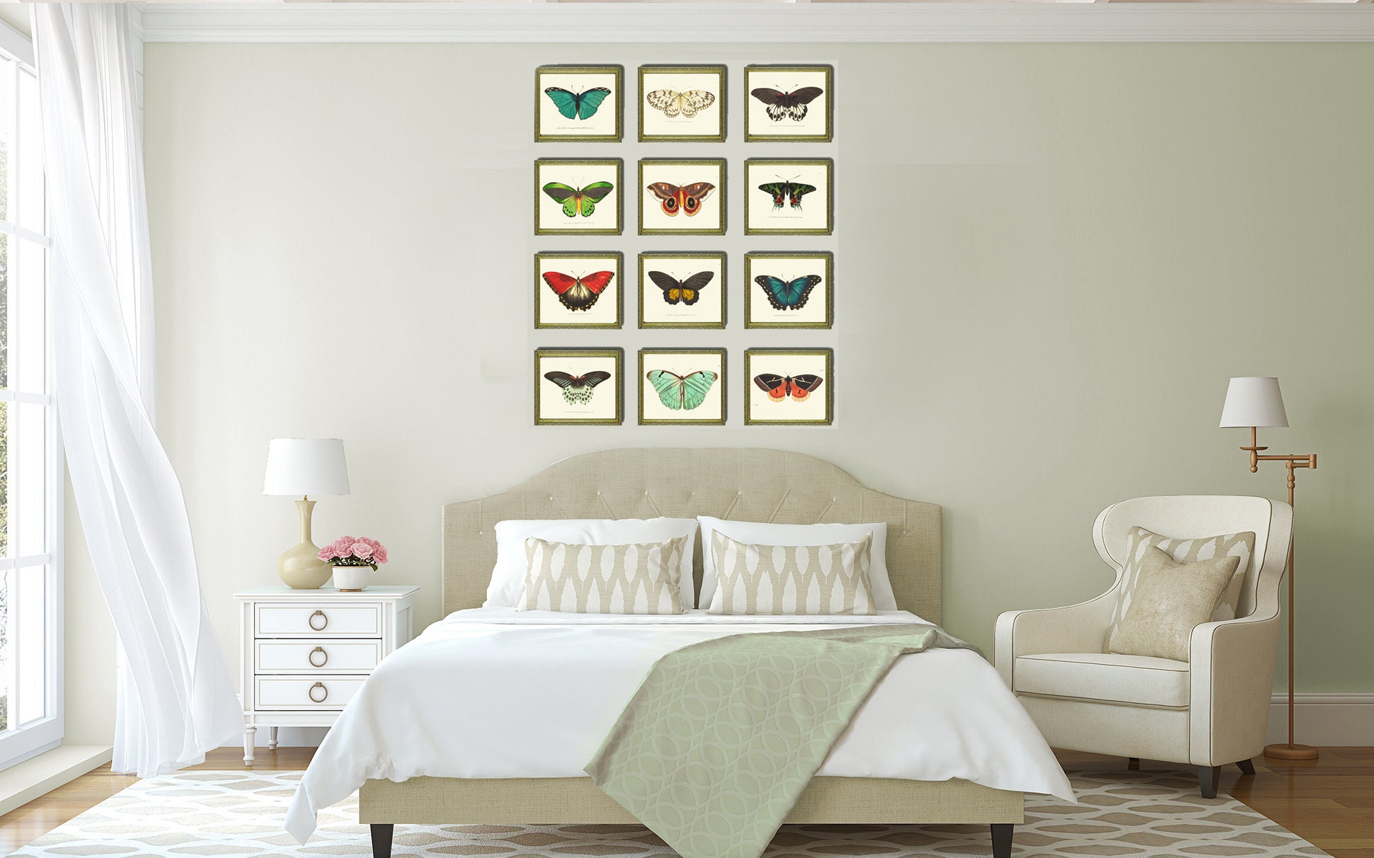Butterfly Prints Wall Art Set of 12 Beautiful Antique Vintage Colorful ...