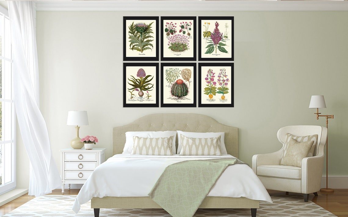 Botanical Wall Home Decor Art Set of 6 Prints Beautiful Antique Vintage ...