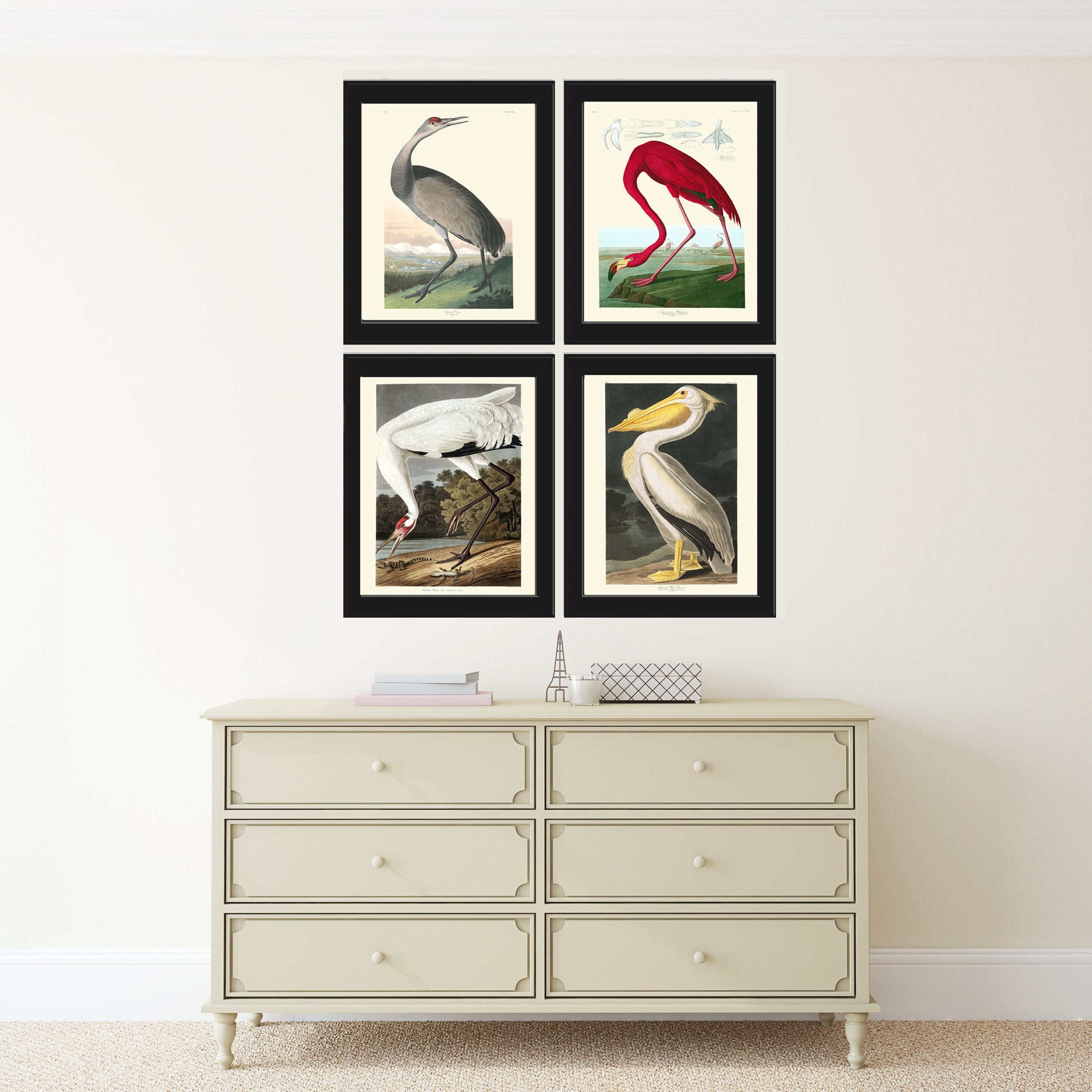 Audubon Bird Prints Vintage Antique Bird Home Wall Art Set of 4 Crane ...