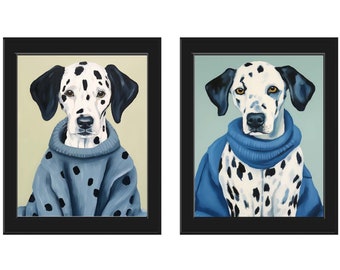 Dalmatian Art Print, Funny Spotty Dog Portrait in Red Beret  display picture 2