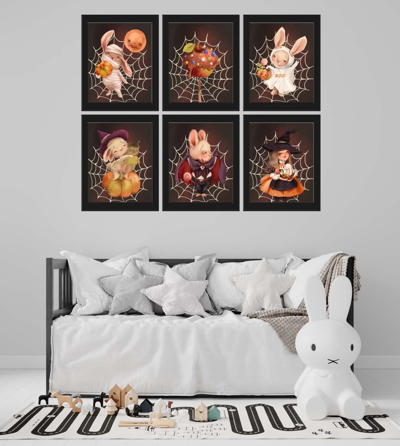 Halloween Wall Art Set of 6 Prints Fun Party Animals Bunny Bunnies ...