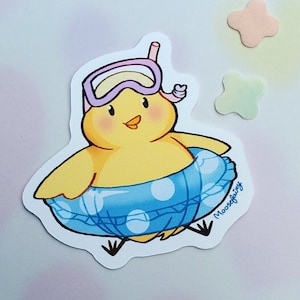 Summer Time Chick Die Cut Sticker - Cute Fun Swimming Pool Design