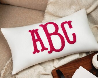 Monogrammed Pillow, Custom Wedding Gift Punch Needle Embroidered Pillow, Personalized Monogram Gift for Couple, Letter Pillow, Housewarming