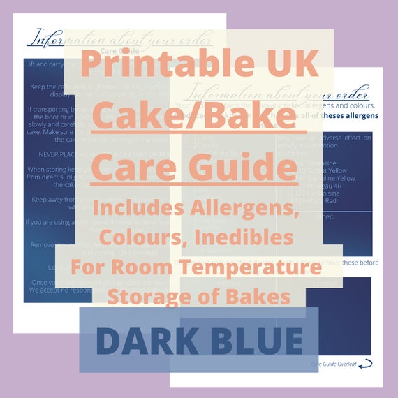 UK PRINTABLE Cake Care Guide / Allergy Information/ Inedibles/ Etsy