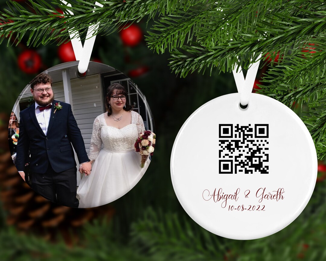 Custom QR Code Wedding Christmas Ornament, Just Married Ornament