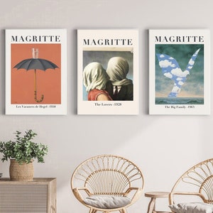 3er Set Drucke, 3er Set Wandbilder, Galerie Wand Bundle, Magritte Print Set, Magritte Poster, Magritte Lovers, Magritte Wall Art-s134
