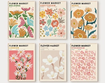 Flower Market Set of 6, Gallery Wall Set, Flower Market Print, Botanical Wall Art, Flower Poster Set,Flower Market Poster,Digital Prints-s40