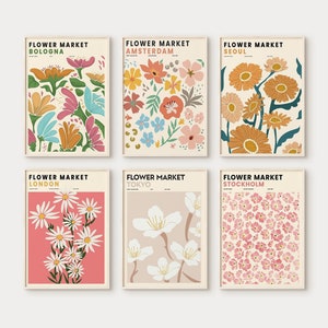 Flower Market Set of 6, Gallery Wall Set, Flower Market Print, Botanical Wall Art, Flower Poster Set,Flower Market Poster,Digital Prints-s40