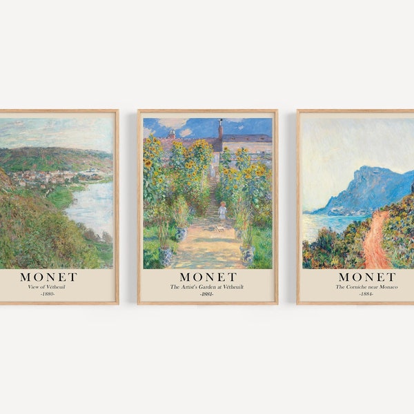 Claude Monet Prints, 3 Piece Wall Art, Monet Print Set, Gallery Wall Set, Landscape Print Set, Museum Poster, Digital Print Set-s72