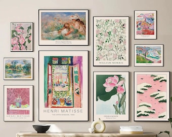 Green Pink Eclectic Gallery Wall Set Maximalist Wall Art Prints Eclectic Vintage Gallery Wall Set Girly Room Decor Aesthetic Wall Art Prints