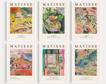 Zestaw 6 wydruków Matisse'a Zestaw ściennych grafik do galerii Plakat wystawowy Matisse'a Sztuka ścienna Matisse'a Nowoczesne wydruki artystyczne Plakat muzealny POBIERANIE CYFROWE-s33