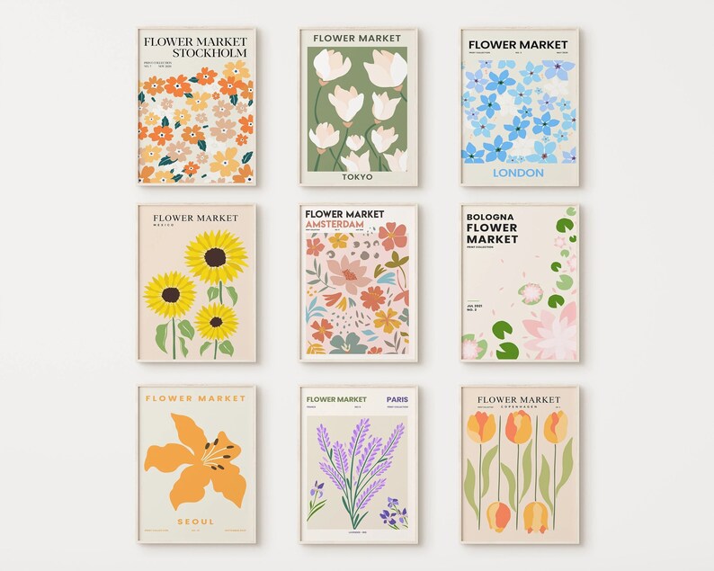 Flower Market Set of 9 Prints, Flower Market Print, Tokyo Amsterdam ...