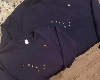 Moletons combinando com o Alasca – Gola redonda bordada Big Dipper em tamanhos infantil, juvenil e adulto – Roupas para viagem em família ao Alasca, presente para o orgulho do estado