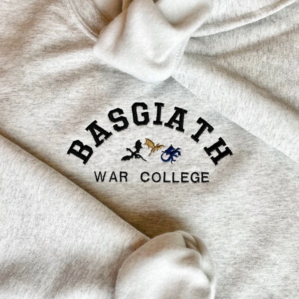 BASGIATH War College sweatshirt with multicolor dragons, Fourth Wing embroidered sweatshirt, booktok, bookish gifts, black gold blue dragons
