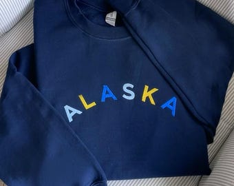 Moletom bordado do Alasca, moletom de cruzeiro do Alasca, moletom de gola redonda do Alasca, souvenir do Alasca, camiseta de viagem em família, moletom do Alasca