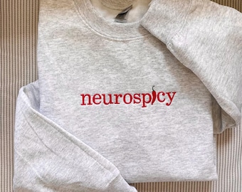 Moletom Neurospicy – Gola redonda bordada com pimenta – Conscientização sobre autismo, TDAH e orgulho neurodivergente – Presente para terapeutas adultos