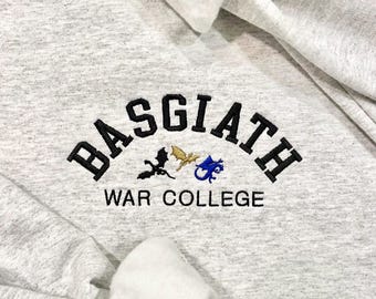 BASGIATH War College sweatshirt with multicolor dragons, book embroidered sweatshirt, booktok, bookish gifts, black gold blue dragons
