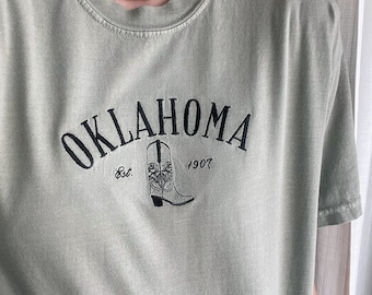Embroidered Oklahoma T shirt, Comfort Colors Oklahoma shirt, University of Oklahoma, embroidered Oklahoma shirt for women, Oklahoma state t