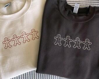 Moletom bordado de boneco de gengibre, suéter de gengibre, moletom bordado de Natal, moletom de feriado, camisa de boneco de gengibre