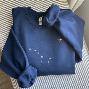 Alaska-tröja med broderad rund hals, Big Dipper-logotyp, unisex, mysig tröja med Alaska-motiv för män och kvinnor, souvenirflagga med Alaska-motiv