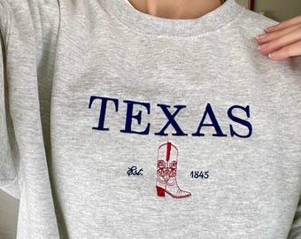 Moletom Texas, gola redonda bordada Texas, presente Texas, orgulho Texas, moletom TX, bota de cowboy, bota cowgirl, moletom feminino Texas